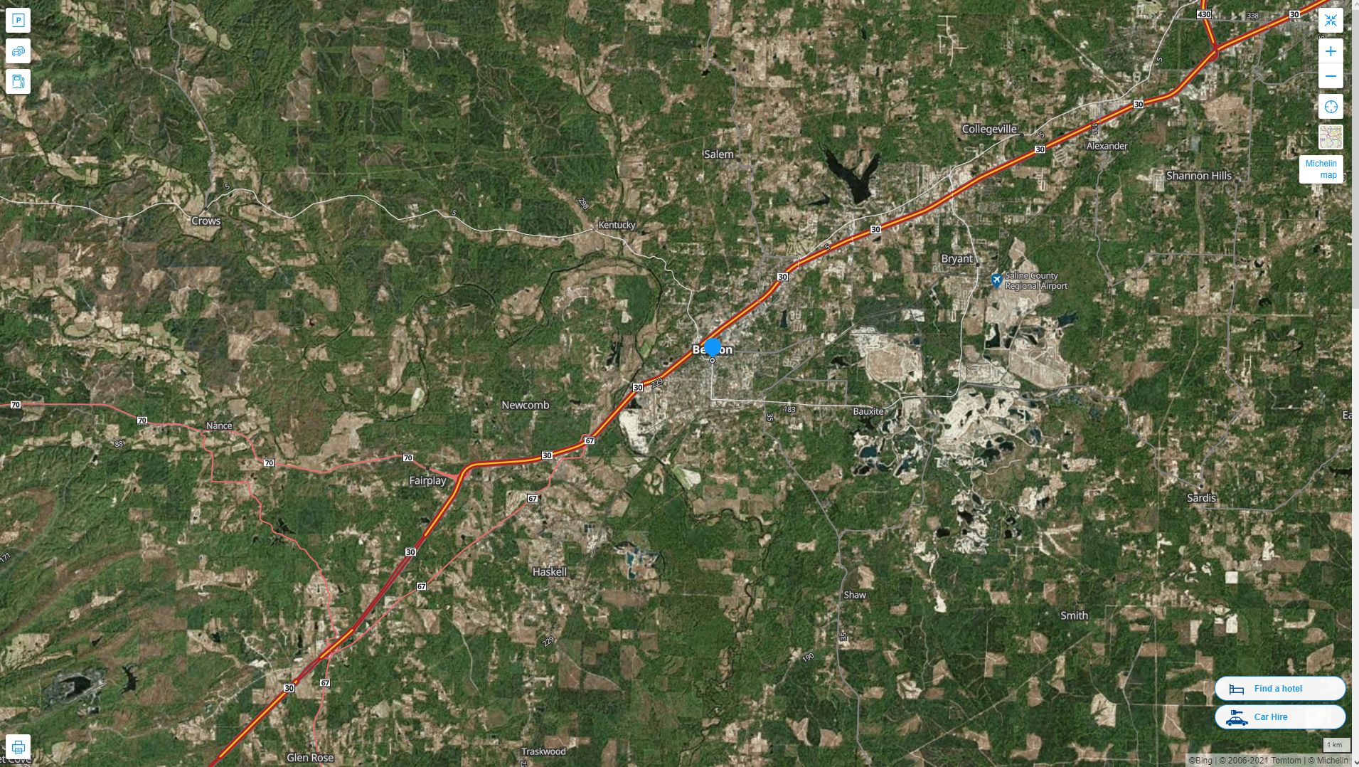Benton Arkansas Highway and Road Map with Satellite View